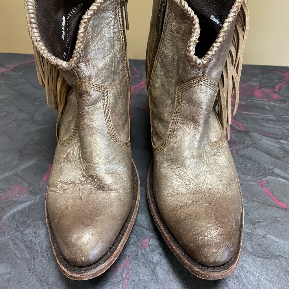 Fringed Leather Ankle cowboy booties Boots
